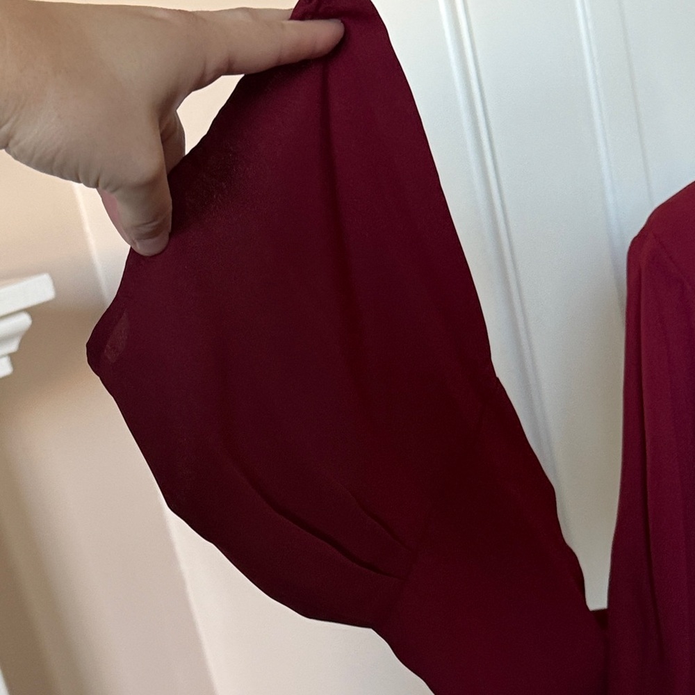 White House Black Market Burgundy LS Daylin Blouse - Picture 4 of 6